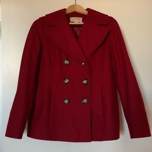 Michael Kors wool blend pea coat in red